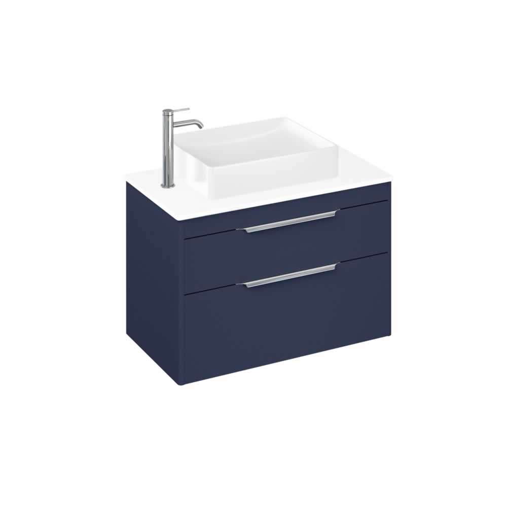 Shoreditch 85cm double drawer Matt Blue with White Worktop and Quad Countertop Basin